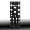 Close-up of a black modular synth panel with white labels and multiple circular knob holes; shows sections labeled STUTTER, TAPE, FILTER, TIME, SPEED and the brand name Acidclank.