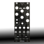 Close-up of a black modular synth panel with white labels and multiple circular knob holes; shows sections labeled STUTTER, TAPE, FILTER, TIME, SPEED and the brand name Acidclank.